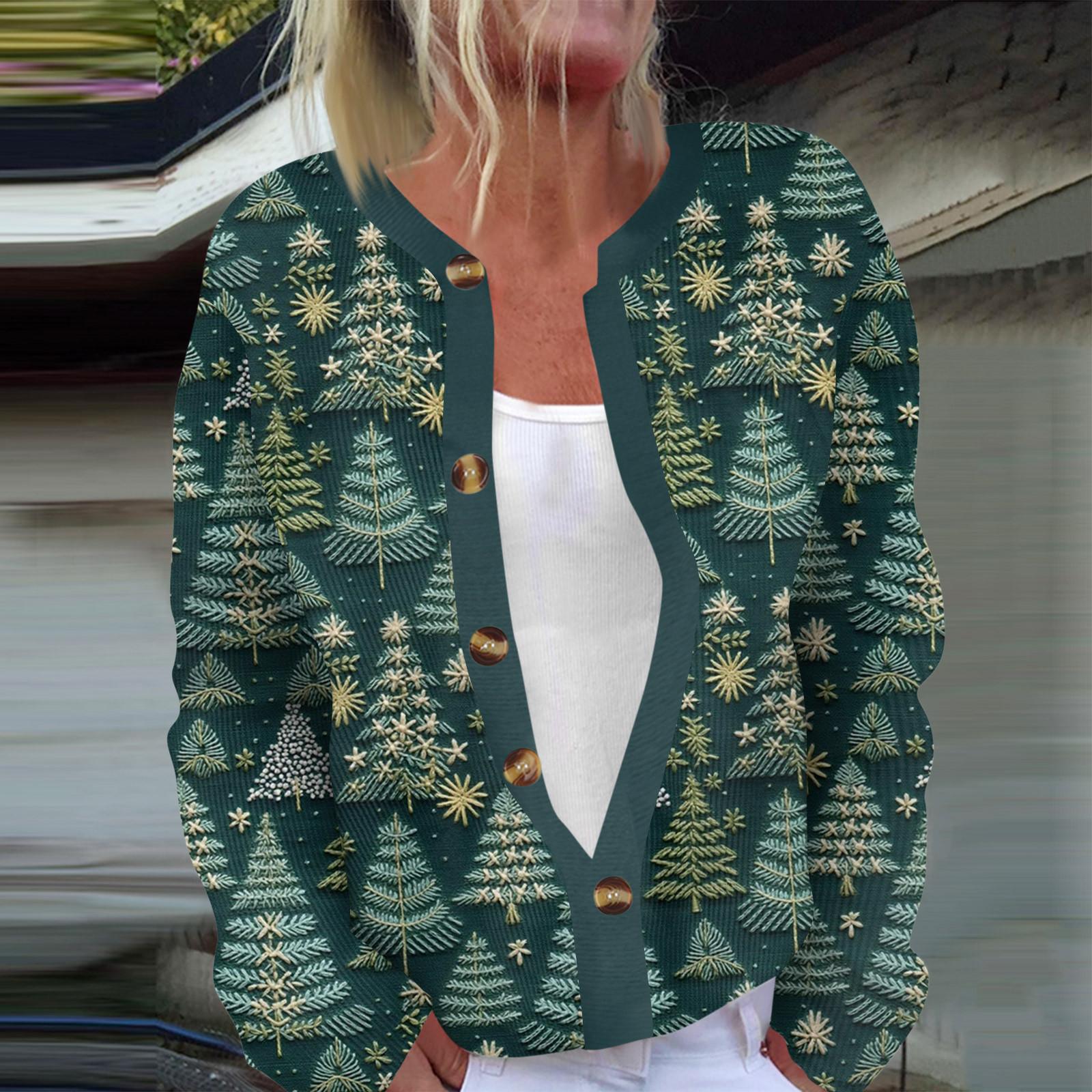 

Женская мода с длинным рукавом, рождественский принт «Снеговик-снежинка», куртка, кардиган XL зелёный