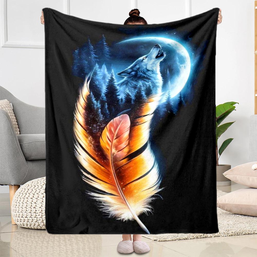 Wolf Moon Reflection Blanket,Suitable for sofas, offices, travel, living rooms, Gifts to relatives and friends, Blanket,Suitable for all seasons.