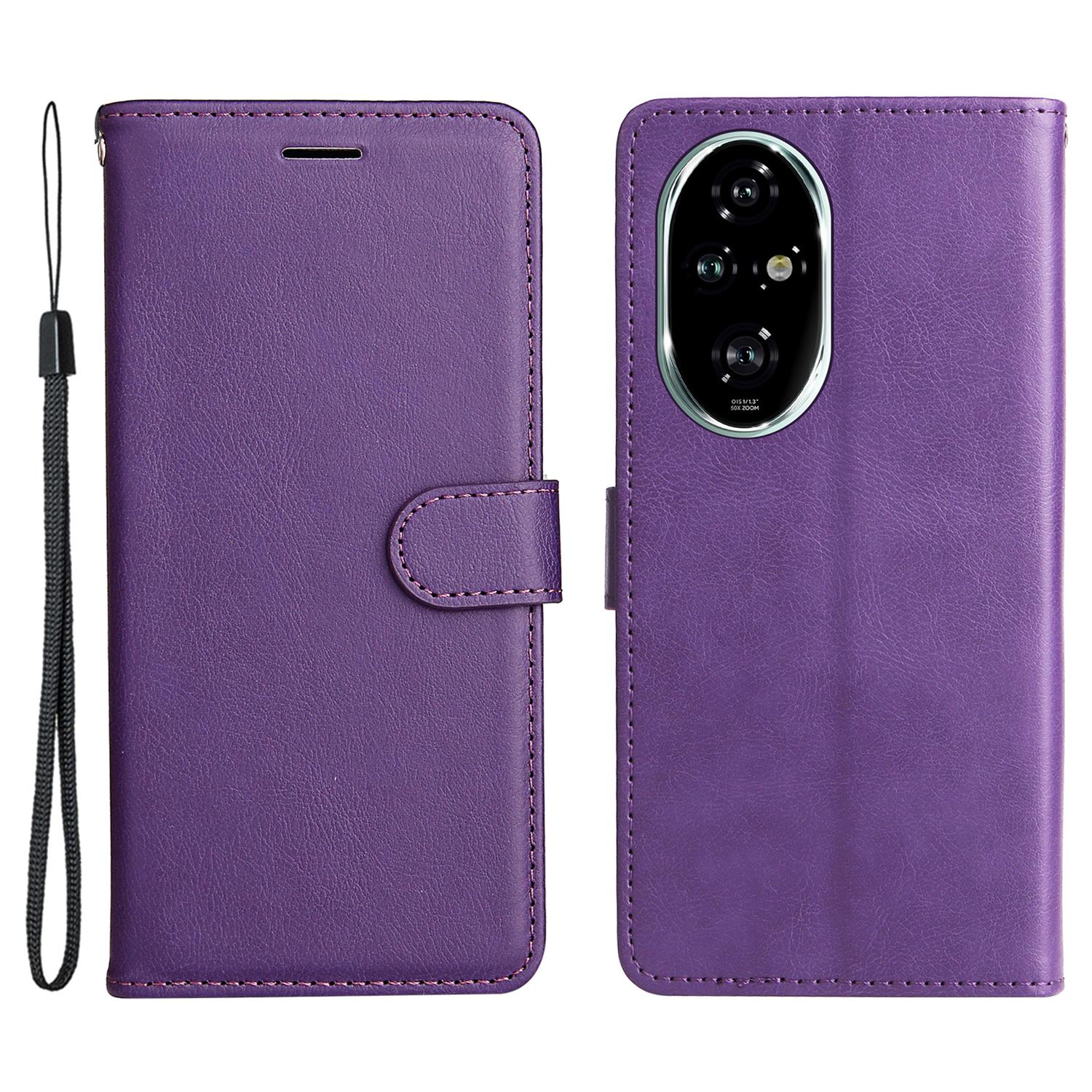 

For Honor 200 Pro 5G Case Solid Color Leather Mobile Cover Wallet Stand with Strap Purple