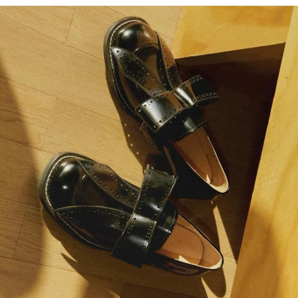 Leder Britische Schleife Schleife graviert Brock kleine Lederschuhe für Männer und Frauen im gleichen Stil, Autonaht dicker Absatz Slipper einzelne Schuhe