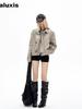 Vintage Distressed Flight Jacket with Button-Down Collar for Women, Autumn Winter New Style Slouchy High-End Couple Workwear Coat Trendy