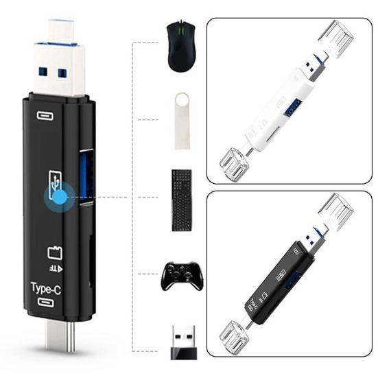 5 In 1 USB 3.0 Type-C Micro OTG TF Micro Security Digital Card Reader Adapter