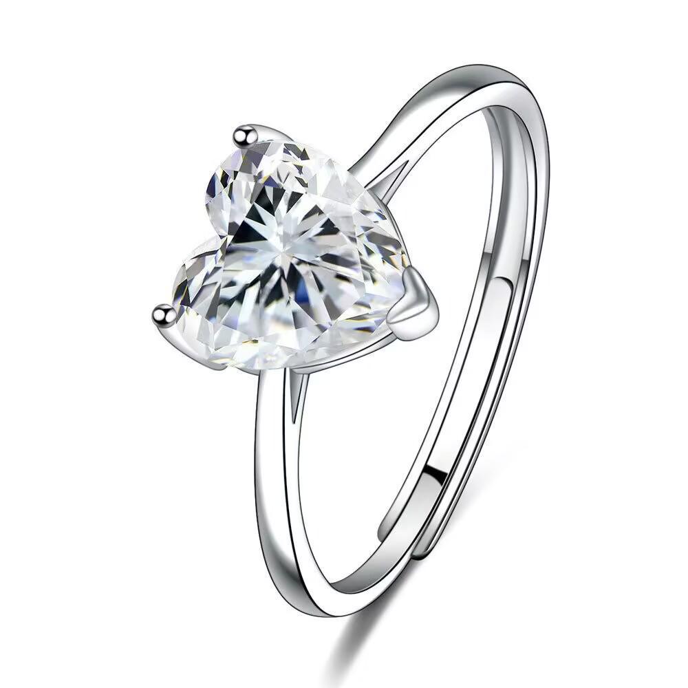 Heart-Shaped Zircon Jewelry Set: Earrings, Necklace & Open Ring - Elegant and Luxurious Fashion Accessories
