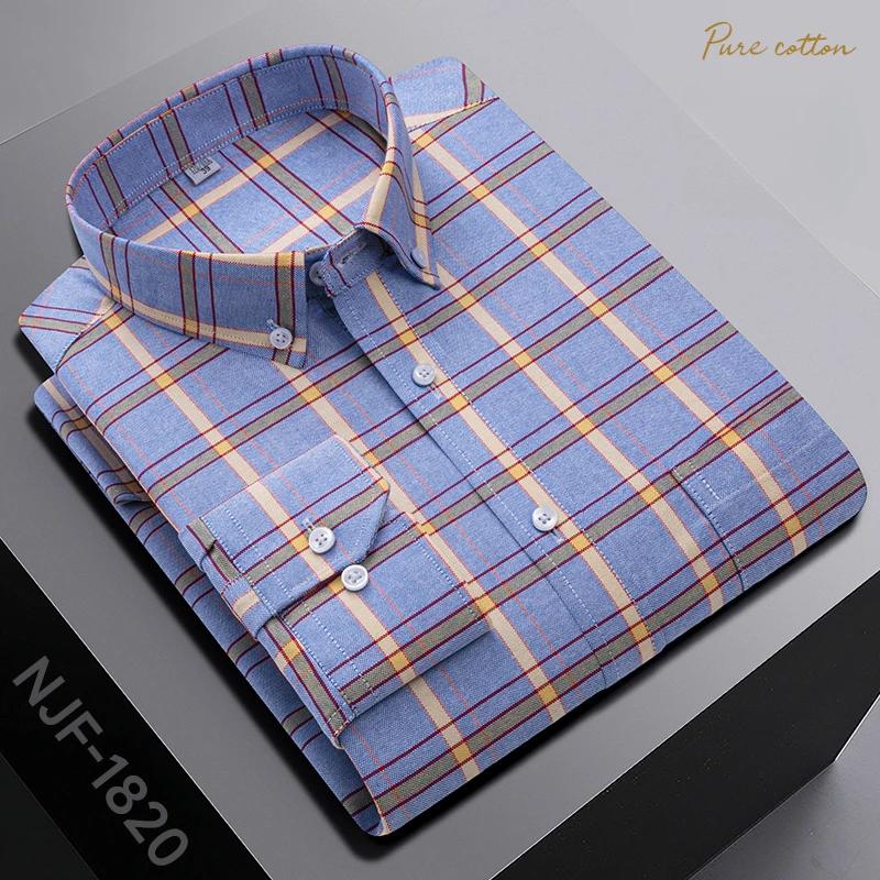 Nouveau dans Chemise Surdimensionnée Manches Longues 100% Coton Chemises pour Hommes Coupe Ajustée Formel Uni Chemise à Carreaux Décontracté Hauts Designer Vêtements Noirs