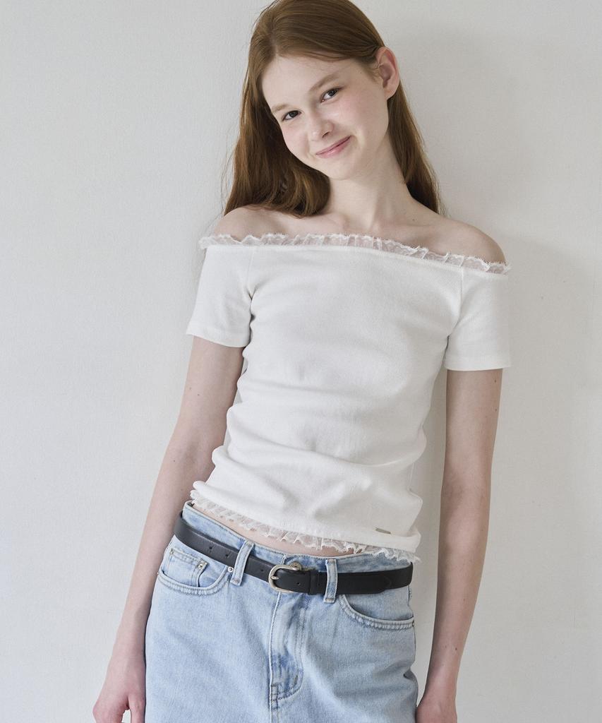 SO IR Off Shoulder Lace T-Shirt - White