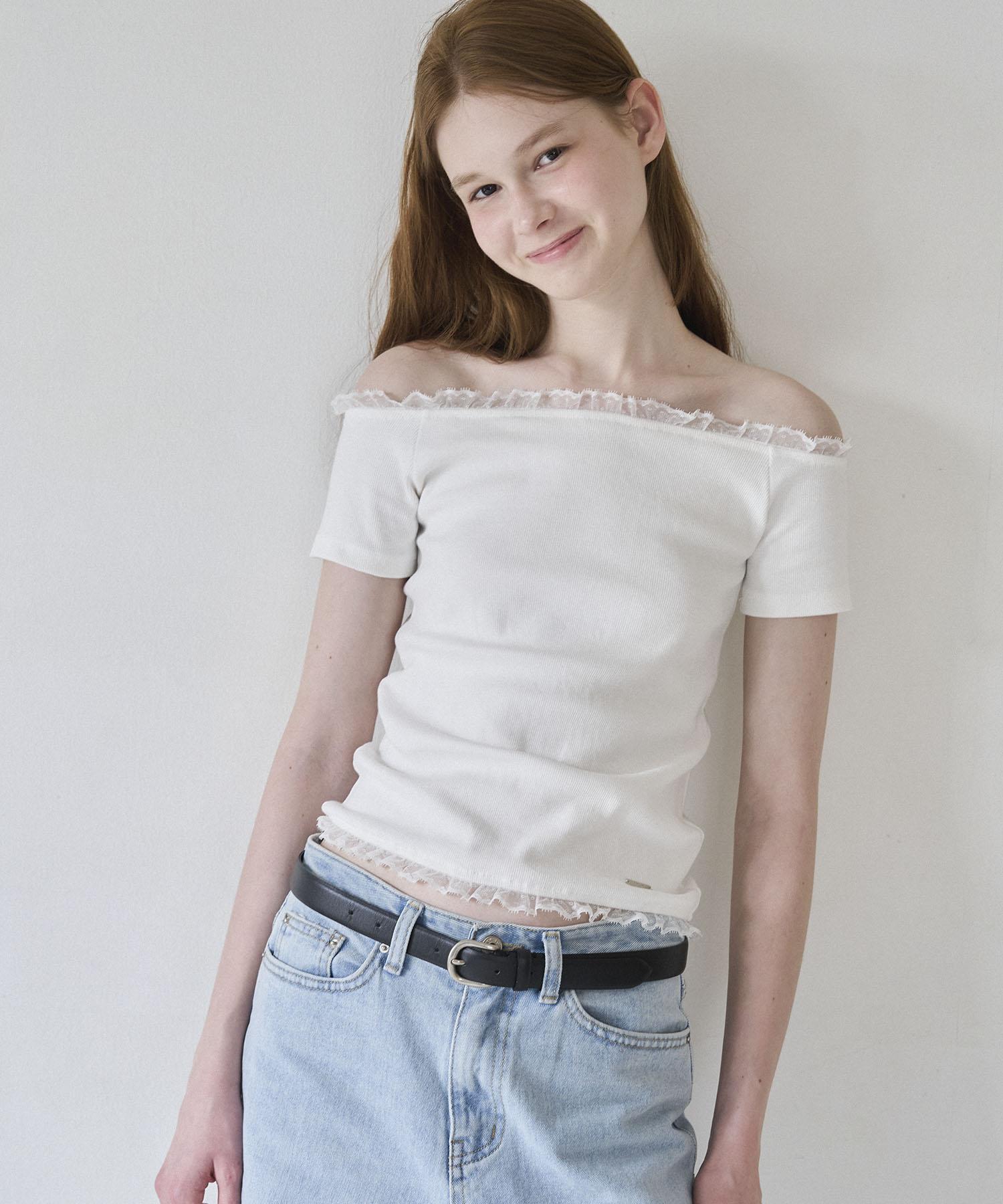 Soire Off Shoulder Lace T-Shirt - White