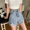 Korean Style High Waist Ripped Denim Shorts - Button-Up, Loose A-Line, Trendy Summer Fit for Women