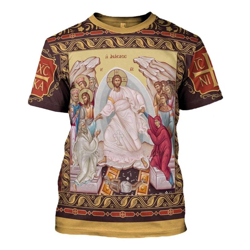 

New Virgin Mary Jesus Printed Men T-shirt 3D Print Christian Pattern XXS