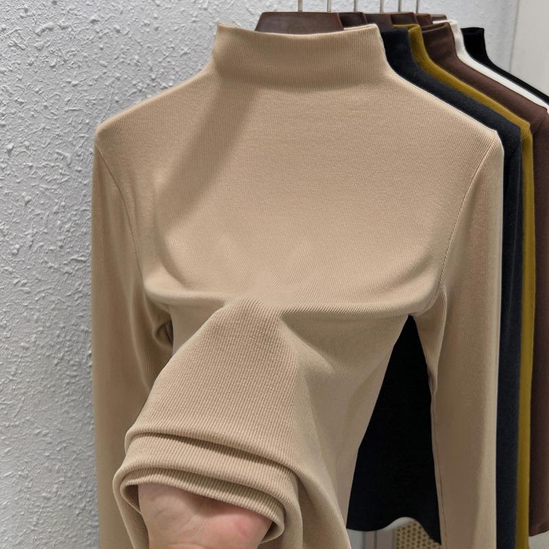 New Semi-turtleneck Polished Bottoming Shirt Women's Autumn and Winter Inner Double-sided Velvet Versatile Women's Thermal Top