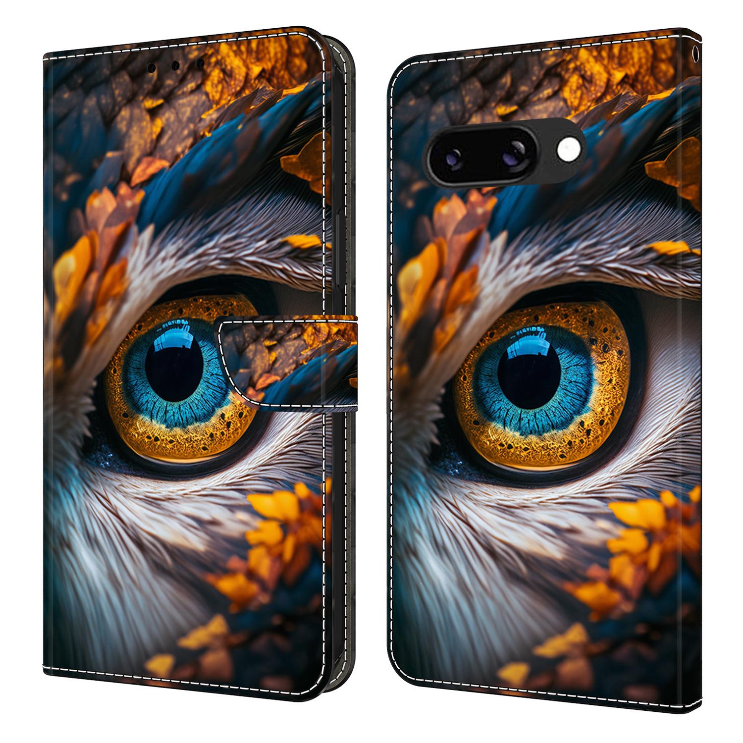 

For Google Pixel 9a Wallet Case Pattern Printing PU Leather Flip Stand Phone Cover Blue Eyes