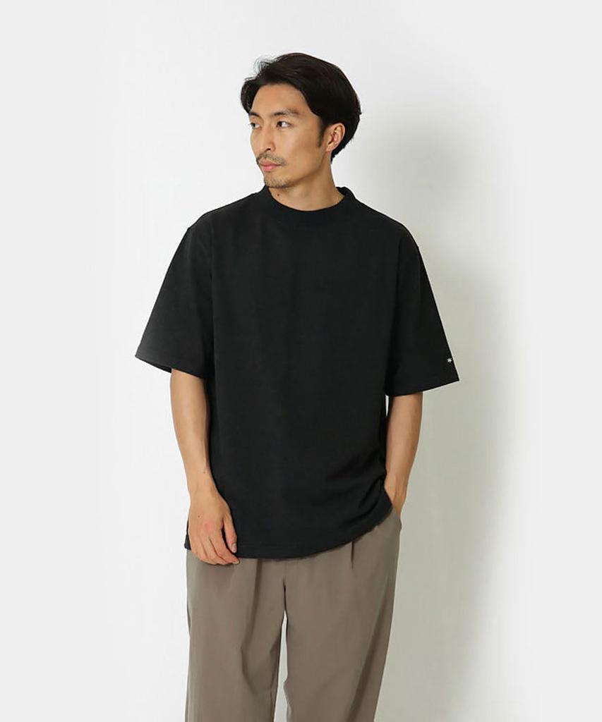 Snow Peak Recycled Cotton Mockneck Size for and Outdoor T-Shirt, XL, BLACK, TS-25SU403 (Suitable Festivals, Camping, Activities)