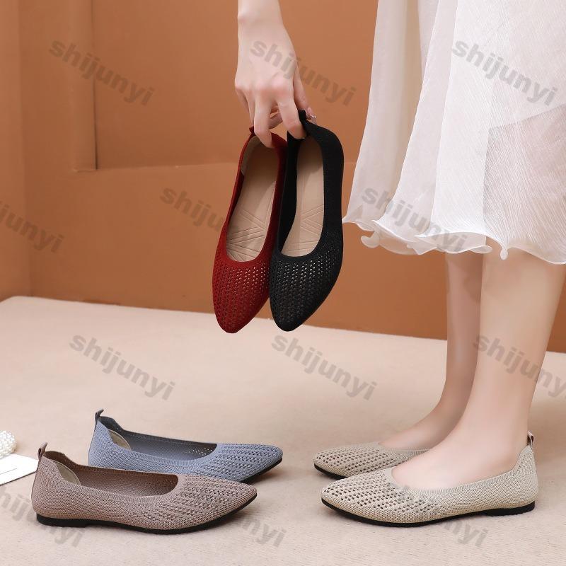 Fashion Women's Shallow Fly Weave Shoes 2025 Fashion Breathable Mesh Flat Shoes Comfortable Lightweight Pointed Toe Casual Shoes