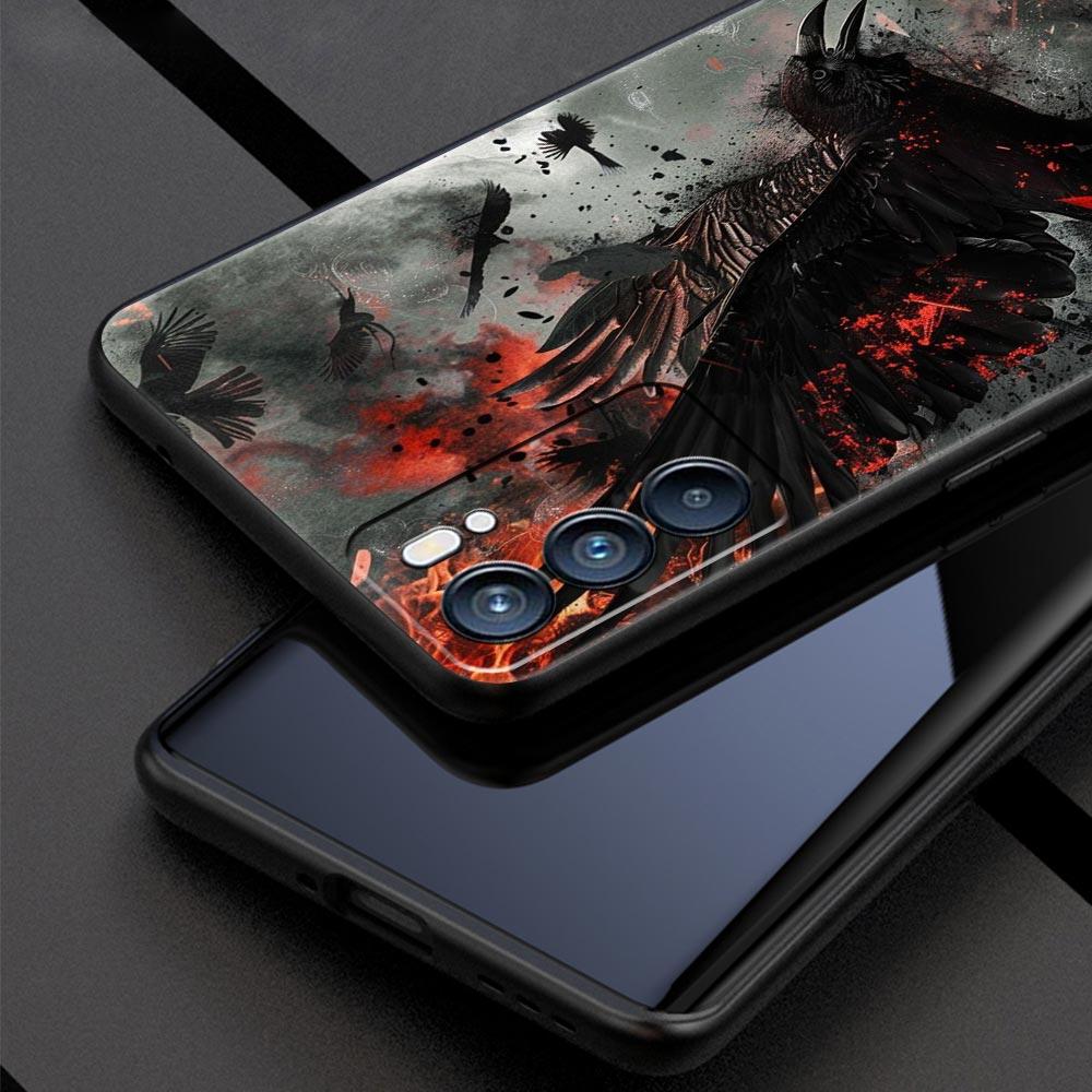 Black Raven Phone Case For Oppo Reno 13 12 11 10 7 F Find X5 X6 A98 A80 A79 A78 A57 A54 A31 A17 Pro 5G Soft TPU Cover Fundas Bag