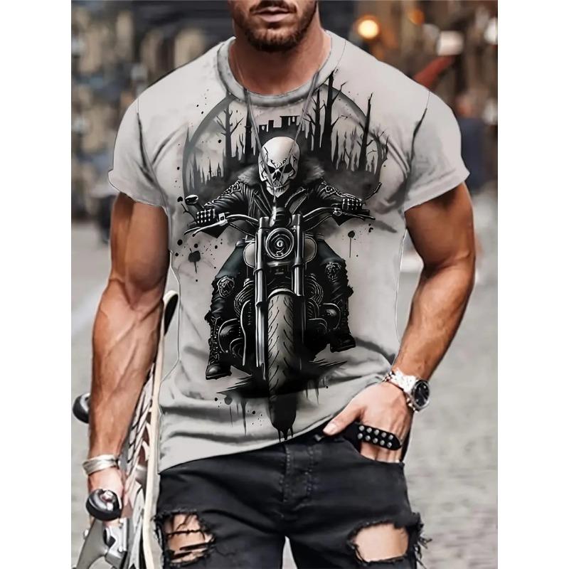 

Весна-лето мужской повседневный топ с принтом черепа, футболка с короткими рукавами, круглая горловина, одежда 6xl