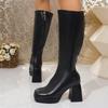 Fashion Autumn Knee-Free Boots Women's Square Toe Block Heel High Heel Platform Anti-Slip Wear-Resistant Tall Skinny Boots