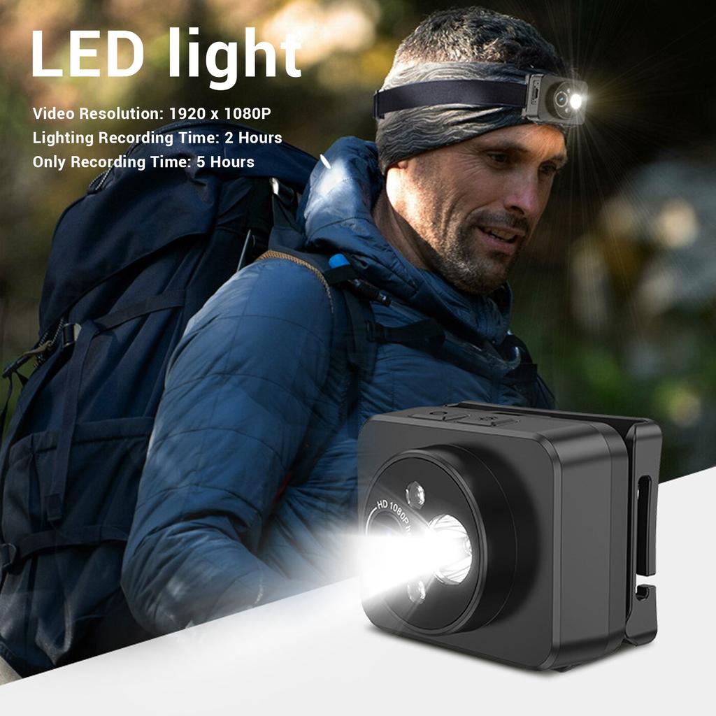 Head Mounted Body Video Camera LED Headlamp 1080P Head Mounted Action Camera Rechargeable 2MP Intelligent Sensing for Camping