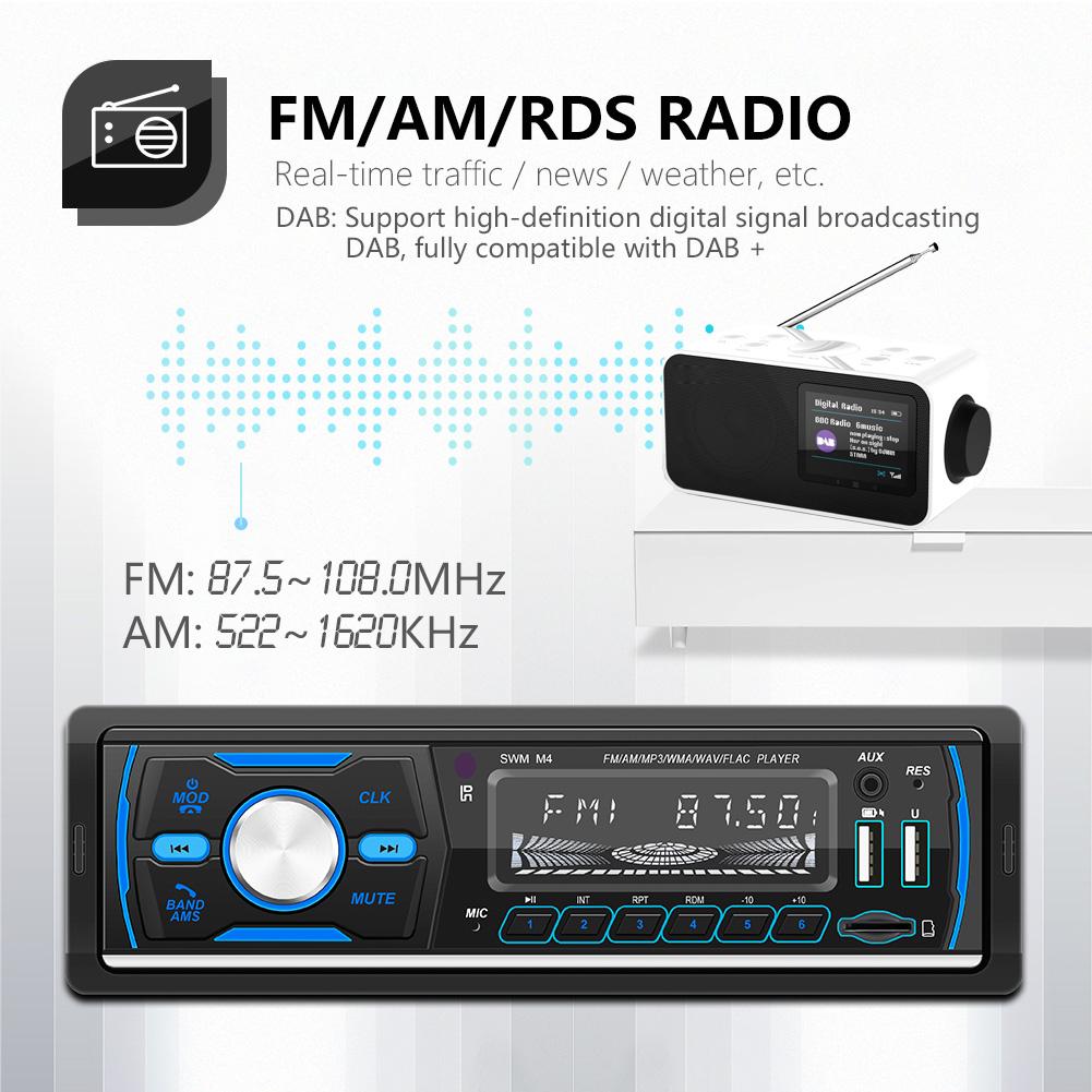 DAB+ MP3 Car Player RDS AM FM Dual USB Stereo Radio Bluetooth-compatible Stereo Player USB Charge TF Stereo Audio Music 7 Colors