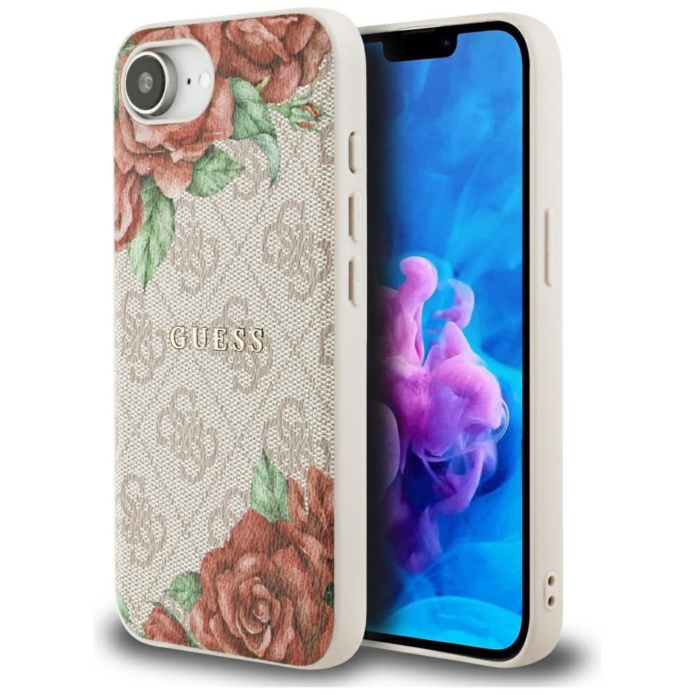 Etui Guess 4G Flowers Print Magsafe Do   Iphone 16E Różowy