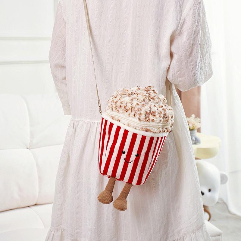 Creative Popcorn Plush Toy Pillow Keychain – Fun Food Simulation Pendant for Girls' Backpacks