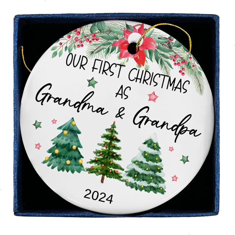 First Christmas As a Family Ceramic Ornament 2024, New Parents Gifts for Couples Mom Dad Newborn, New Mom Dad Baby Gifts Ideas, Baby 1st Ornament