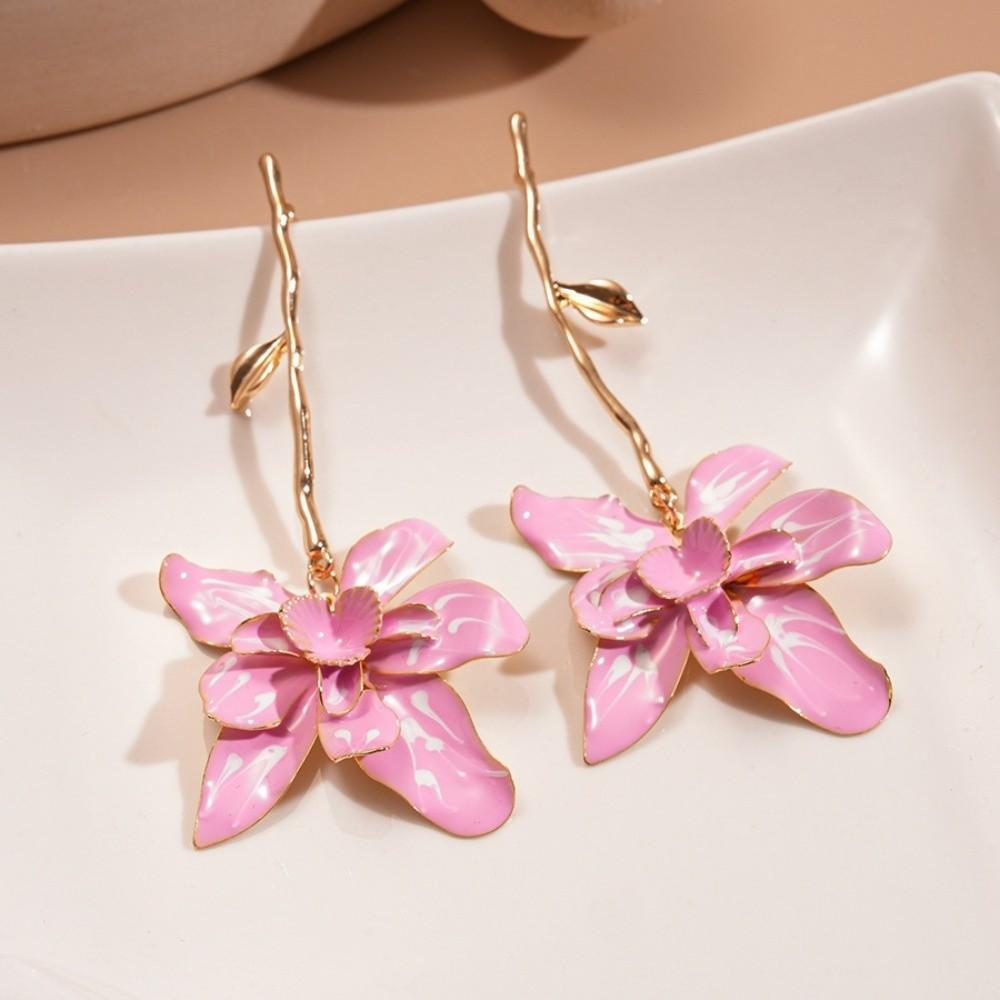 Zinc Zinc Alloy Floral Pendant Earrings Big Flower Stud Earrings Enamel Flower Drop Earrings Vacation