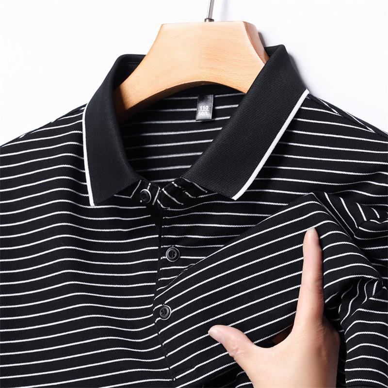 Men'S Striped Polo Shirt Short Sleeve T-Shirt Business Casual Medium Blue Lapel Half Sleeve Top