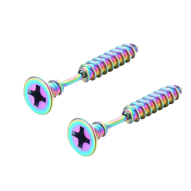 2Pcs Women Men Earrings Stainless Steel Piercing Nail Screw Stud Earrings Punk Rock Helix Ear Piercings Spiral Zircon