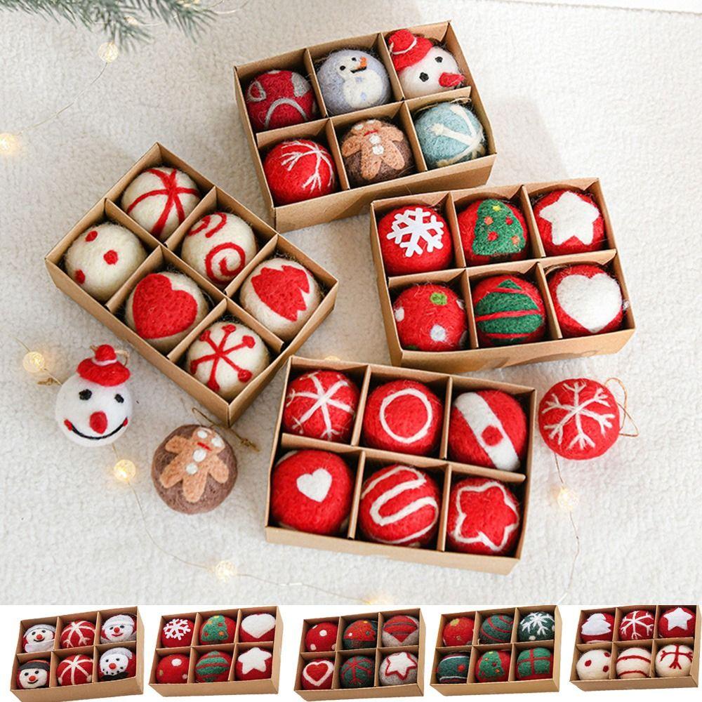 6pcs Hanging Felt Christmas Ball Wool Felt Christmas Pendant Colorful   Xmas Tree