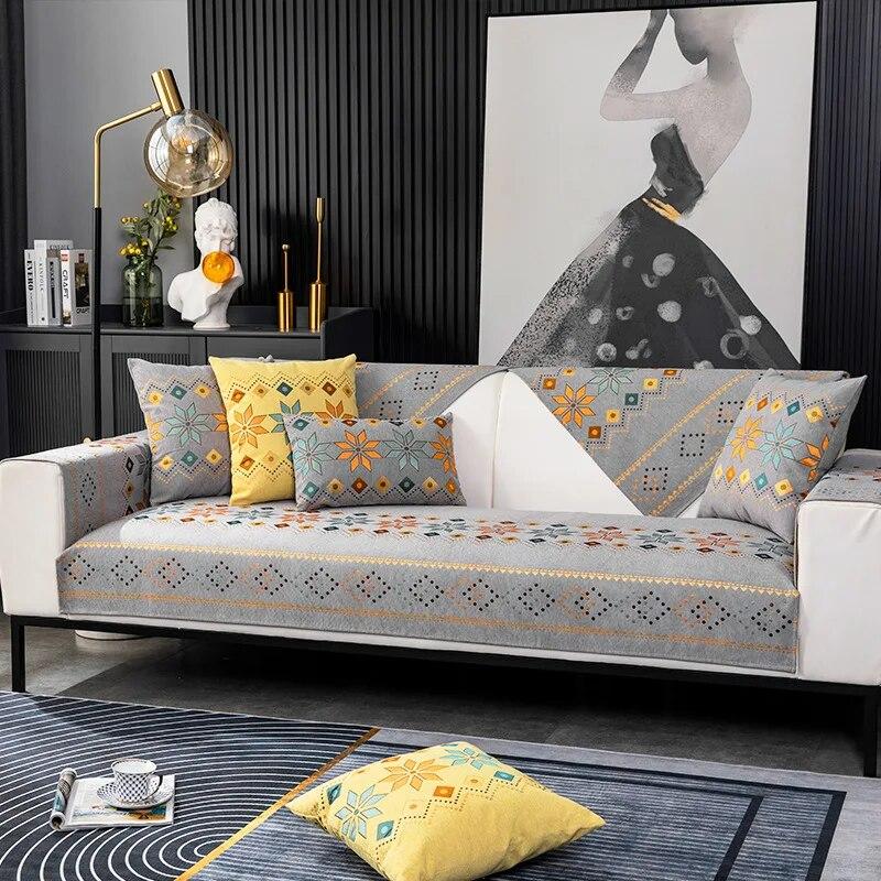 Husă de canapea imprimată Four Seasons Husă universală antiderapante pentru spătar din chenille Pernă pentru canapea pentru sufragerie Prosop Husă pentru decorarea casei