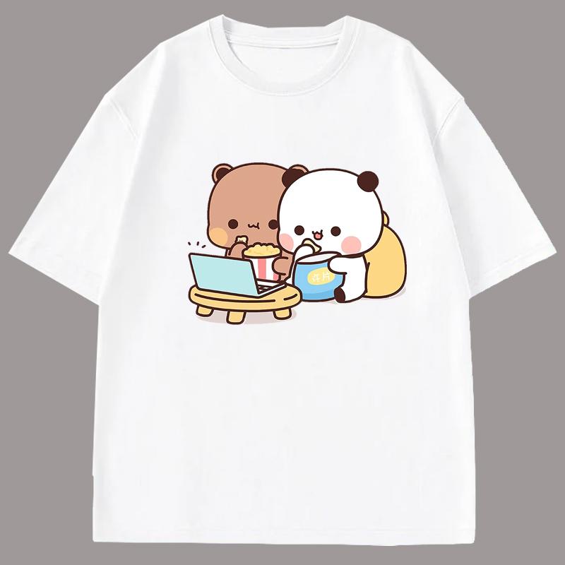 Tričko s motivem Dudu volá svému Bubu pro ženy a muže, vtipná trička s roztomilým medvědem Panda, letní volné oblečení s O-neck