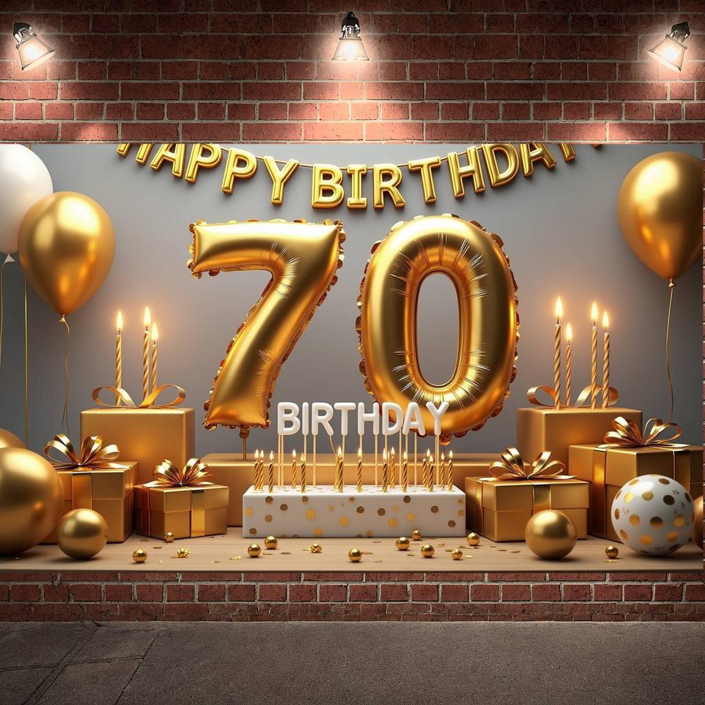 Golden Birthday Display Golden Theme Senior Party Backdrop Birthday Party Background Metallic Balloons 70th Anniversary Banner