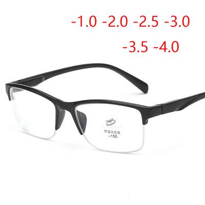 Blaulichtfilter Fertige Myopiebrille Damen Herren Großer Halbrahmen Student Kurzsichtigkeit Brille -1,0 -1,5 -2. 0 -2,5 -3,0 -4,0