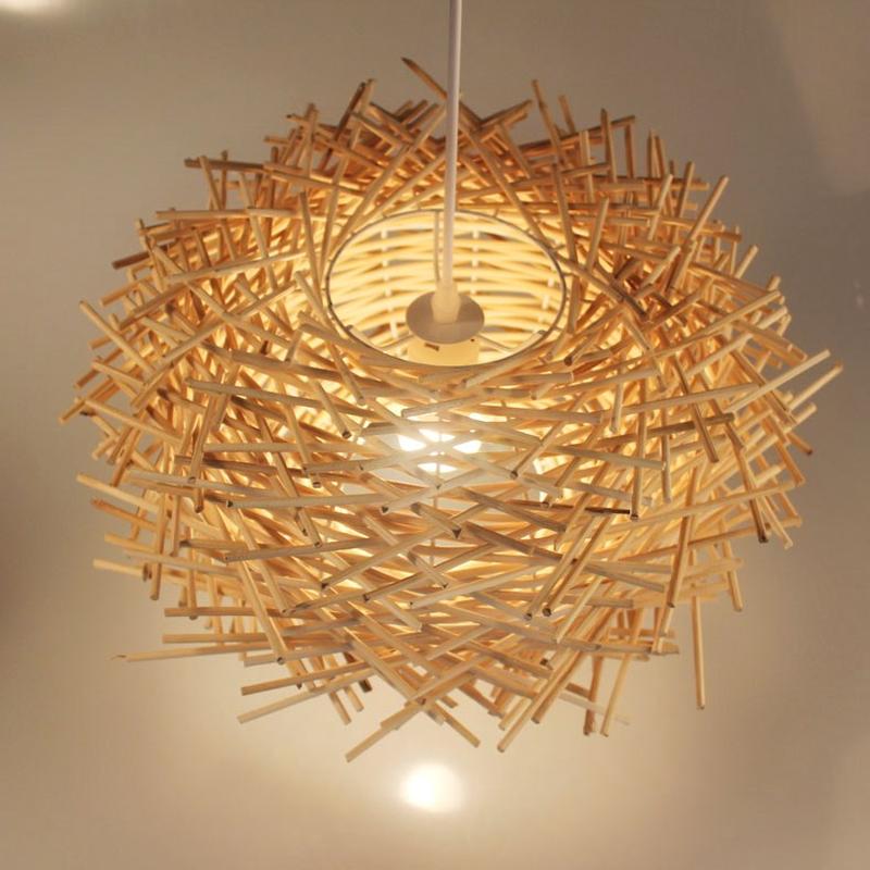 Bird Nest Pendant Lamp Rattan Wicker Wood Handmade Suspension Light Hotel Cafe Living Dining Room Hanging Ceiling Chandelier