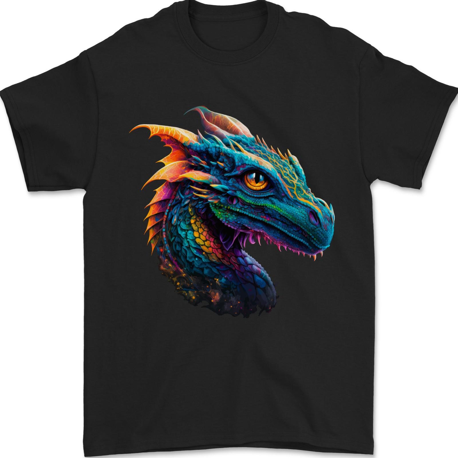 A Fantasy Colourful Dragon Mens T-Shirt 100% Cotton S