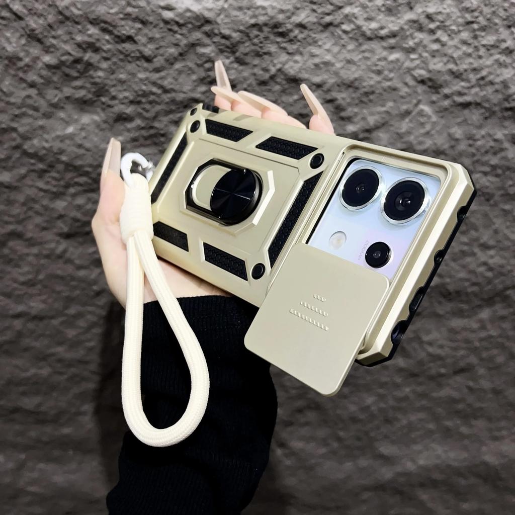 For Xiaomi 14T Pro Case Magnetic Ring Stand With Lanyard Slide Camera Protection Armor Cover for Redmi Note 13 12 Pro 5G 4G 13C