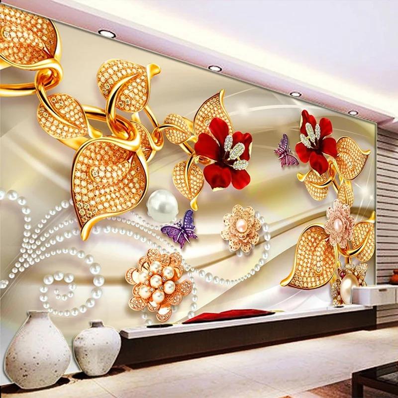 Wallpaper 3d Stereo Jewelry Flowers Wall Mural Living Room Tv Sofa Luxury Home Decor Wall Papers For Walls