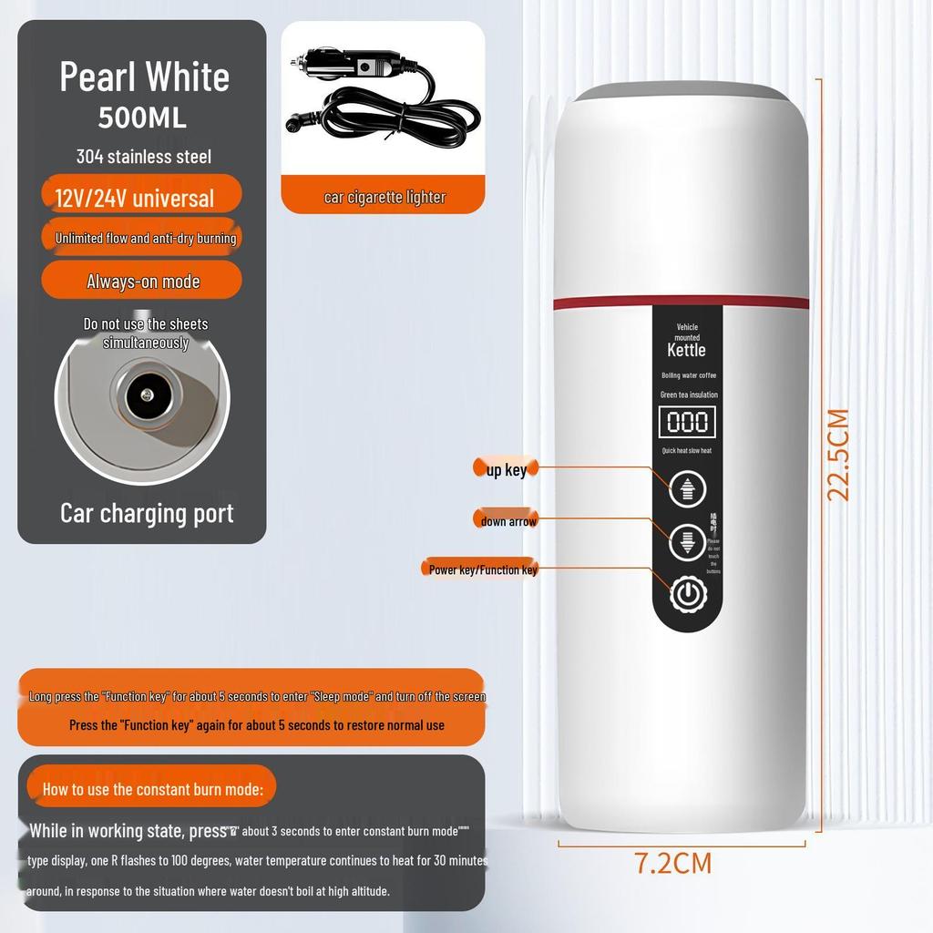 Dvounapěťová auto elektrická konvice: USB chytrý vyhřívaný izolační hrnek pro 12V/24V