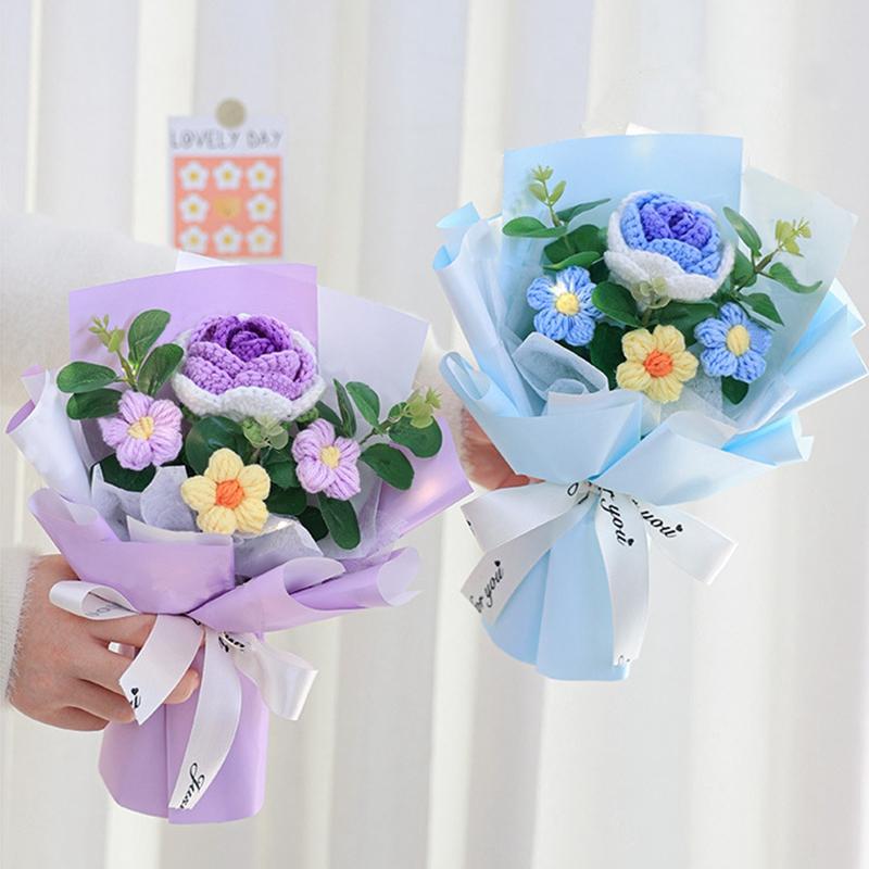Crochet Sunflowers Graduation Flowers Bouquet Artificial Flower Bouquet Wedding Gift for Guests Teacher's Day Knitted Bouquet