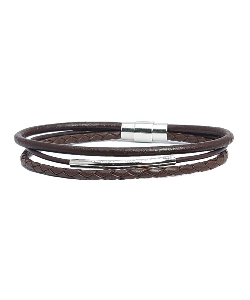 The Shirts Studio Brown Layered Minimal Leather Bracelet