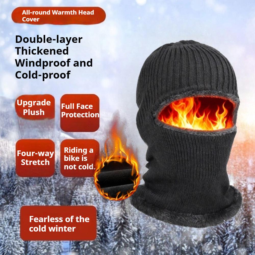 1pc Winter Warm Fleece Beanie Hats for Men,Outdoor Ear Protection Face Mask,Thick Bicycle Knitted Cap Scarf Windproof Visors Cap