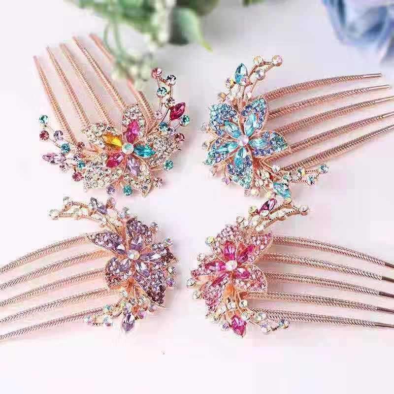 Hair Accessories for Girls - New Collection of Alloy Diamond Hair Comb and Rhinestone Hairpin, Featuring a Five-Tooth Comb and All-Match Plate Design