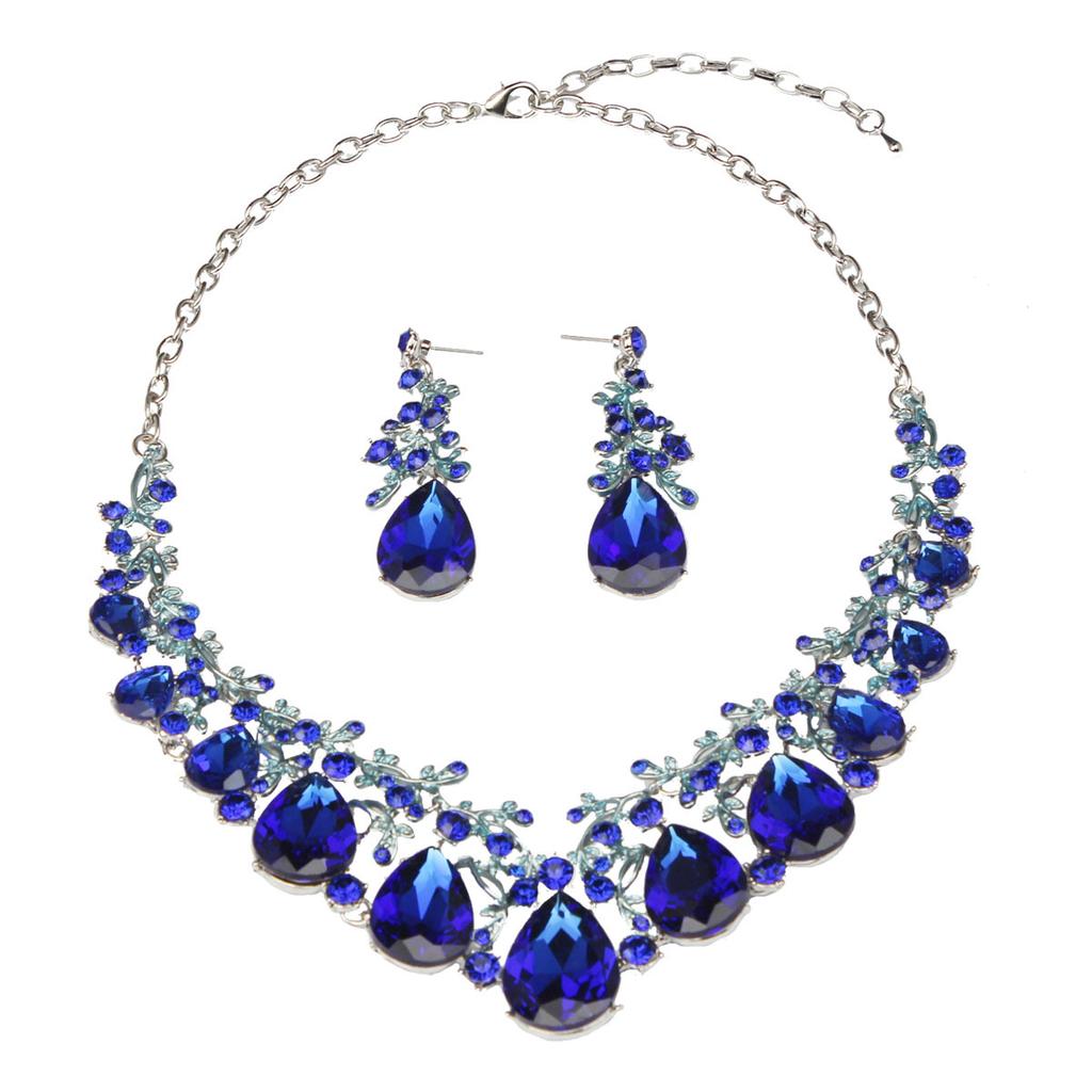 2026 European and American Fashion Temperament Versatile Gem Necklace Earrings Set Bridal Ball Dress Accessories