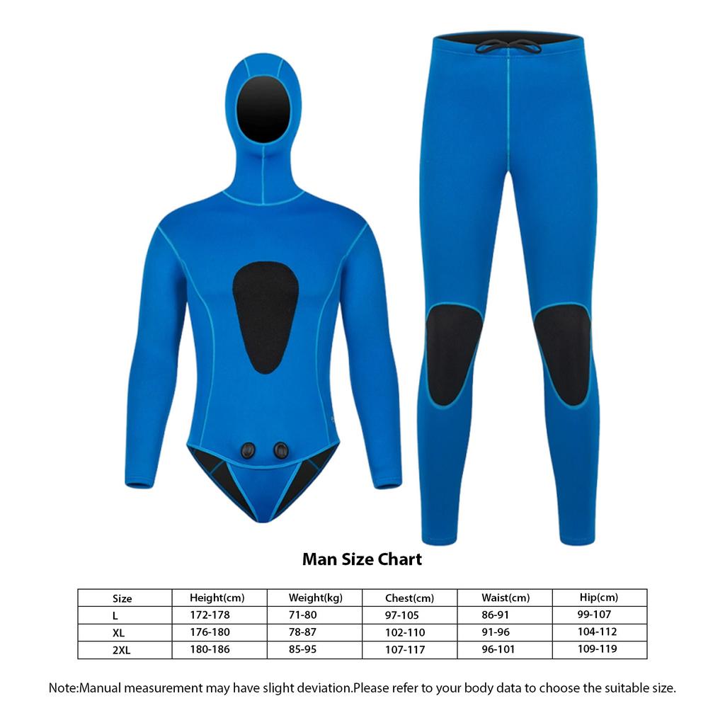 Ensemble 2 Pièces Combinaison Humide pour Homme 3mm Néoprène Thermique Combinaison de Chasse Sous-Marine Plongée pour Natation Sports Nautiques Bleu (Haut + Pantalon)