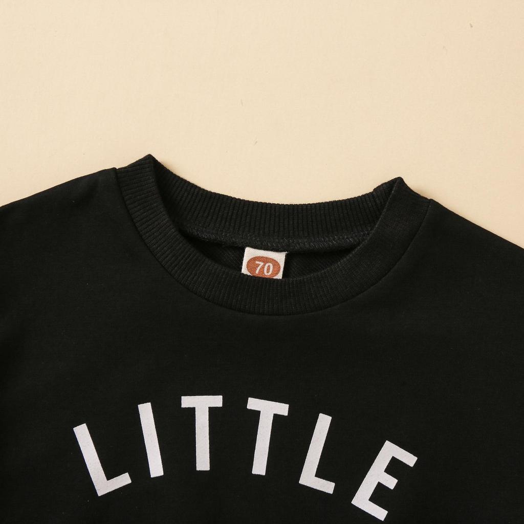 Toddler Letter Print Round Neck Top & Solid Color Long Pants Two-Piece Set, Multi-Color.