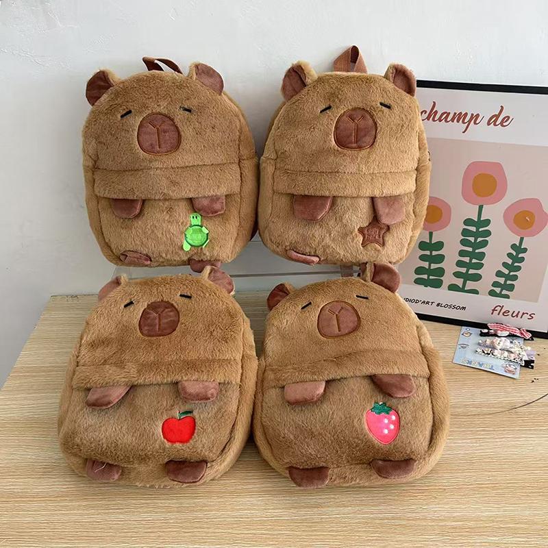 1Pc Kawaii Capybara Plush Backpack For Women Versatile Cartoon Funny Capibala Crossbody Bag Large Capacity Tote Bag