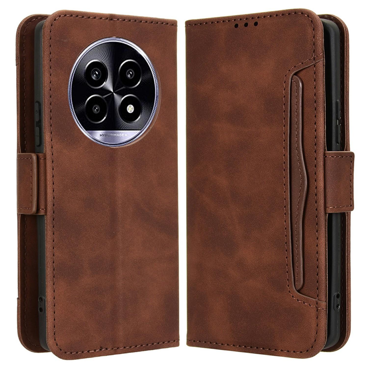 

Для Realme 13+ 5G/13 Pro 5G (Китай) Кожаный чехол-кошелек для телефона с несколькими отделениями для карт Brown