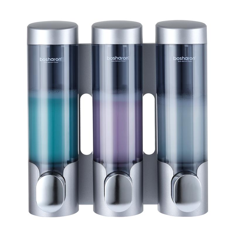 3 Chamber Wall Mount Soap and Shower Dispenser Hand Shower Shampoo Liquid Soap Dispenser Three Pumps Bathroom Soap Dispenser серебряный