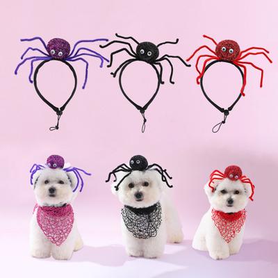 Psí Halloweenská čelenka Šála Set Slavnostní Pavouk Vlasová Dekorace Obojek Set Cosplay Kostým Pet Doplňky na Párty