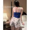 Sex underwear lace suspender top floral shorts home casual ribbed pit strip two-piece set