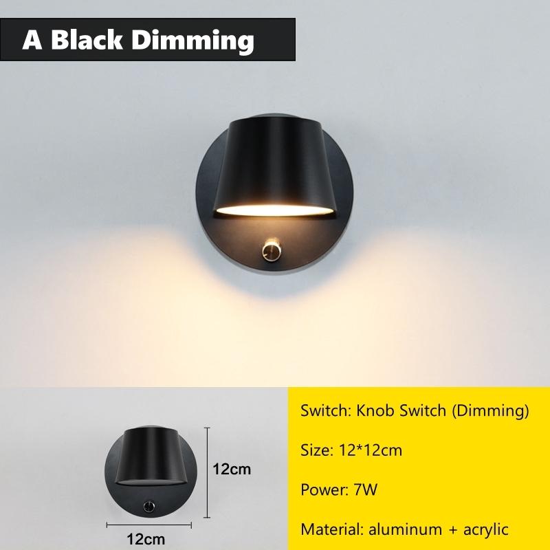 Dimming LED Wall Lamp With Knob Switch 350 Degrees Rotatable Bedroom Bedside Light Aluminum Indoor Sconce Lighting